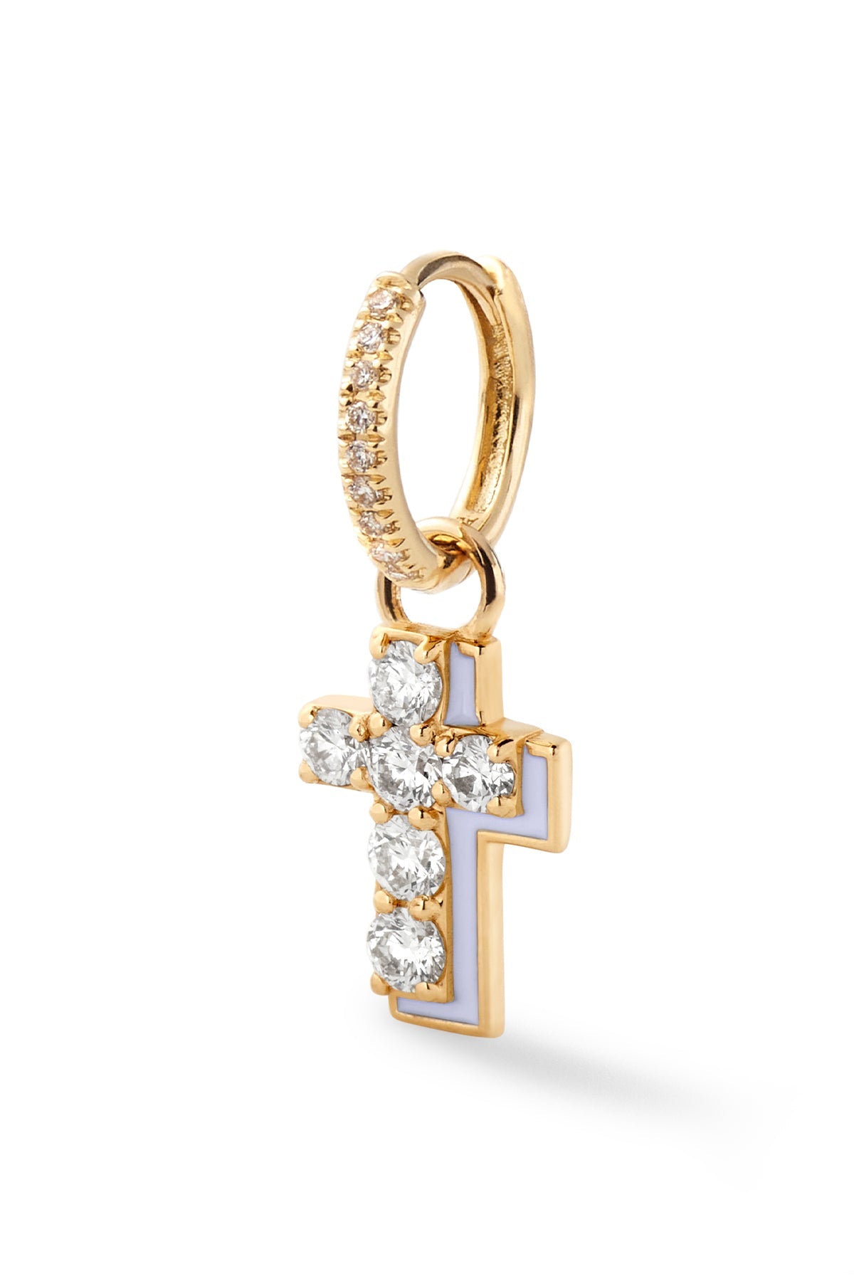 Diamond Cross with Enamel Shadow Huggie