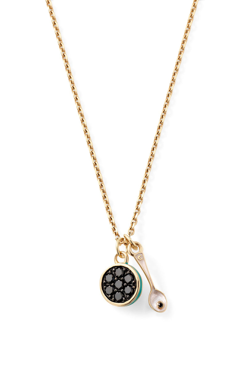 Caviar Kaspia Necklace with Caviar and Spoon Charms 22 Thick +$860